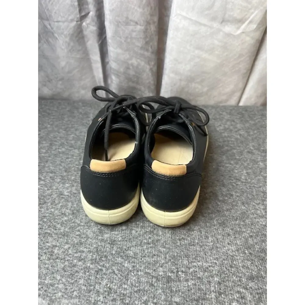 Ecco Womens Soft7 Sneaker Size 39 8.5 Black Leather Lace Up Comfy Shoe Trainer